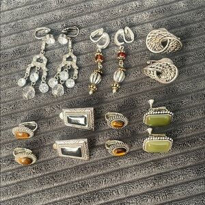 Silver and Green Jewelry Set clip on earrings vintage